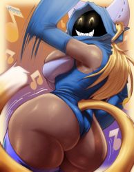 Rule 34 | 1girl, air pods, animal ears, animal hood, ass, blazblue, blonde hair, breasts, cat ears, cat hood, cat tail, commission, curvy, detached sleeves, grin, highres, hood, huge ass, large breasts, leotard, long hair, long sleeves, pltnm ghost, smile, solo, tail, taokaka, thick thighs, thighhighs, thighs, wide hips