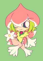 Rule 34 | blush, digimon, flower, green hair, lilamon, no feet, no hands, simple background, smile, wink