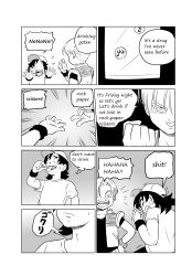 Rule 34 | 2boys, absurdres, clenched hand, clenched teeth, comic, commentary request, dragon ball, dragonball z, drugs, english text, engrish text, greyscale, hat, highres, male focus, monochrome, multiple boys, pink mousse, ranguage, rock paper scissors, shirt, son goten, t-shirt, teeth, thought bubble, trunks (dragon ball), vest, watch, wristband, wristwatch
