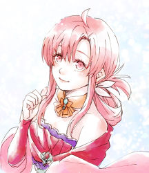 Rule 34 | 1girl, bare shoulders, clenched hand, dress, ebi puri (ebi-ebi), ethlyn (fire emblem), fire emblem, fire emblem: genealogy of the holy war, looking up, nintendo, pink eyes, pink hair, red dress, smile, solo