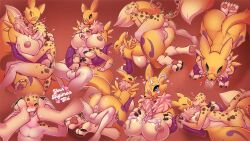 Rule 34 | cleft of venus, cum, digimon, digimon (creature), fluffy, fox girl, fox tail, furry, furry female, highres, pussy, renamon, sex, tail