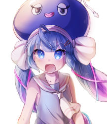 Rule 34 | 1girl, blue eyes, blue hair, blush, eel hat, fang, hat, highres, imamiya pinoko, long hair, looking at viewer, open mouth, otomachi una, otomachi una (talkex), sailor collar, short sleeves, solo, twintails, very long hair, vocaloid