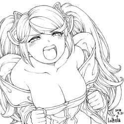 Rule 34 | blush, breasts, cleavage, collarbone, large breasts, league of legends, lolboja, open mouth, sketch, sona (league of legends), twintails