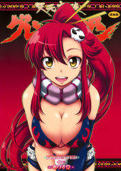 Rule 34 | 00s, 1girl, bikini, bikini top only, breasts, cleavage, elbow gloves, gloves, hair ornament, highres, large breasts, long hair, looking at viewer, midriff, onizuka takuto, open mouth, ponytail, red hair, scarf, shorts, smile, solo, swimsuit, tengen toppa gurren lagann, yellow eyes, yoko littner