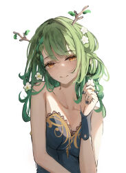 Rule 34 | 1girl, ceres fauna, flower, green hair, hair flower, hair ornament, hololive, hololive english, looking at viewer, malvar, simple background, solo, virtual youtuber, white background