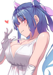 Rule 34 | 1girl, blue hair, blush, breasts, closed mouth, dress, elbow gloves, gloves, heart, i-19 (kancolle), kantai collection, large breasts, long hair, one-hour drawing challenge, satsuki neko, simple background, solo, star-shaped pupils, star (symbol), symbol-shaped pupils, tri tails, upper body, white background, white dress