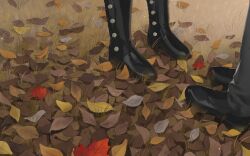 Rule 34 | 2boys, autumn, autumn leaves, black footwear, black pants, boots, chinese commentary, commentary request, feet, foot focus, grass, highres, klein moretti, leaf, leonard mitchell, lord of the mysteries, maple leaf, multiple boys, out of frame, pants, qingxia684