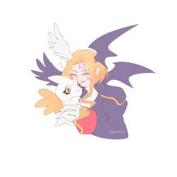 Rule 34 | blonde hair, cupimon, digimon, digimon (creature), heart, lucemon falldown mode, simple background, smile, white background, wings