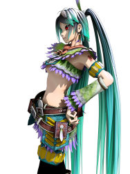 Rule 34 | 1girl, 3d, breasts, bug, calne ca, capcom, deino (deino3330), detached sleeves, green hair, highres, isopod, midriff, monster hunter (series), qurupeco (armor), simple background, solo, twintails, underboob