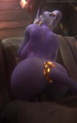 Rule 34 | 1girl, all fours, anal, animated, ass, bouncing breasts, breasts, colored skin, dark-skinned male, dark skin, doggystyle, draenei, fpsblyck, hanging breasts, horns, huge ass, interspecies, jewelry, large breasts, purple skin, sex, sex from behind, tagme, tail, tail ornament, video, warcraft, white hair, wide hips, world of warcraft
