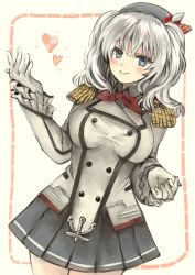 Rule 34 | 10s, 1girl, anchor symbol, beret, blue eyes, breasts, commentary request, epaulettes, eroriru, frilled sleeves, frills, gloves, hat, kantai collection, kashima (kancolle), light smile, long hair, looking at viewer, medium breasts, military, military uniform, silver hair, skirt, solo, twintails, uniform, wavy hair, white gloves