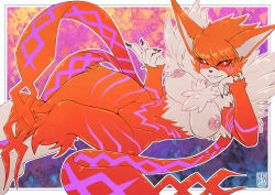 Rule 34 | + +, 1girl, absurdres, breasts, cleft of venus, digimon, digimon adventure tri., fur collar, furry, furry female, gensox, glowing markings, highres, large breasts, meicrackmon vicious mode, navel, neon trim, nipples, pussy, red eyes, sharp nails