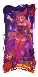 Rule 34 | 1girl, absurdres, bare tree, bat (animal), bewitching miss fortune, boots, breasts, candle, gun, halloween, hat, highres, holding, holding candle, holding gun, holding weapon, jack-o&#039;-lantern, league of legends, lipstick, long hair, makeup, night, outdoors, pumpkin, miss fortune (league of legends), thighhighs, tree, weapon, witch hat