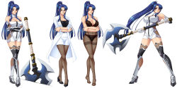 Rule 34 | 00s, 1girl, alternate costume, angry, axe, bare shoulders, belt, bespectacled, black bra, black panties, blade, blue hair, bodysuit, bow, bow panties, bra, breasts, brown thighhighs, character sheet, cleavage, collarbone, crossed arms, crossed legs, curvy, dress shirt, elbow gloves, female focus, fishnets, full body, game cg, glasses, gloves, groin, high heels, highres, hip focus, holding, kagami hirotaka, lab coat, lace, lace-trimmed bra, lace-trimmed panties, lace trim, large breasts, legs, lilith-soft, lingerie, long hair, long image, looking at viewer, no shoes, panties, pantyhose, pantyshot, parted lips, ponytail, red eyes, serious, shiny clothes, shiny skin, shirt, shoes, simple background, skirt, solo, standing, taimanin (series), taimanin asagi, taimanin asagi 3, taimanin murasaki, thighhighs, thighs, underwear, upskirt, weapon, wide image, yatsu murasaki