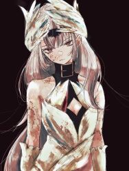 Rule 34 | 1girl, bare shoulders, blood, brown eyes, commentary request, dress, fire emblem, fire emblem engage, grey hair, head tilt, highres, hk 539099410, long hair, looking at viewer, nintendo, red eyes, sleeveless, sleeveless dress, solo, upper body, very long hair, veyle (evil) (fire emblem), veyle (fire emblem), white dress