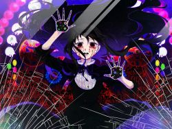 Rule 34 | 10s, 1girl, abstract, against glass, akemi homura, akemi homura (black dress), akuma homura, black dress, black hair, blood, bloody tears, bow, bowtie, broken glass, crying, depressed, double exposure, dress, floating hair, flower, funeral dress, glass, hairband, long hair, looking at viewer, mahou shoujo madoka magica, mahou shoujo madoka magica: hangyaku no monogatari, open mouth, pale skin, panier2, red eyes, sleeves rolled up, solo, spider lily, spoilers, streaming tears, tears