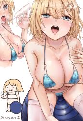 Rule 34 | 1girl, ahshi (yingchuan songshu), ball, bikini, blonde hair, blue eyes, blush, breasts, cleavage, collarbone, dripping, exercise ball, food, from above, hair ornament, highres, hololive, hololive english, large breasts, looking at viewer, micro bikini, open mouth, popsicle, sexually suggestive, short hair, skindentation, smol ame, solo, swimsuit, thighhighs, tongue, tongue out, twitter username, virtual youtuber, watson amelia, white thighhighs, zettai ryouiki