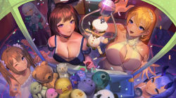 Rule 34 | 5girls, against glass, amagi (azur lane), amazon (azur lane), animal ears, azur lane, bare shoulders, blonde hair, blue eyes, blue hair, blunt bangs, breast press, breasts, breasts on glass, brown hair, choker, cleavage, closed mouth, collarbone, crane game, damiaodi, dress, fox ears, frilled dress, frills, from above, hair ornament, hair scrunchie, highres, hime cut, holding, holding stuffed toy, horns, i-13 (azur lane), indoors, large breasts, long hair, looking at viewer, multiple girls, north carolina (azur lane), hugging object, one eye closed, open mouth, purple dress, purple eyes, scrunchie, silver hair, sleeveless, sleeveless dress, small breasts, smile, standing, strapless, strapless dress, stuffed alpaca, stuffed animal, stuffed dolphin, stuffed duck, stuffed panda, stuffed rabbit, stuffed toy, teddy bear, twintails, very long hair, white dress, yellow eyes, z46 (azur lane)