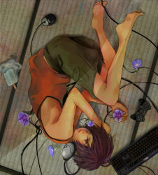 Rule 34 | 00s, 1boy, bad id, bad pixiv id, barefoot, cable, child, controller, dark skin, dell, feet, flower, food, game console, game controller, headphones, ikezawa kazuma, indoors, instrument, isago (ica), keyboard, male focus, morning glory, mouse (computer), playstation 3, popsicle, solo, summer wars, tan, tatami, wire