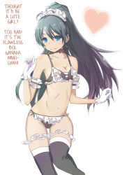 Rule 34 | 1girl, antenna hair, arm garter, armband, bikini, black bikini, black hair, black thighhighs, blue eyes, blush, breasts, bridal garter, choker, contrapposto, crescent, earrings, flat chest, frilled bikini, frills, ganaha hibiki, gloves, grey hair, hard-translated, heart, high ponytail, idolmaster, idolmaster (classic), jewelry, light smile, long hair, looking at viewer, maid, maid bikini, maid headdress, meme, ponytail, ryuu., simple background, small breasts, smile, star (symbol), swimsuit, thigh gap, thighhighs, third-party edit, too bad! it was just me! (meme), translated, unconventional maid, very long hair, white background, white gloves