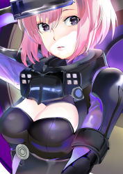 Rule 34 | 119, 1girl, black eyes, breasts, cleavage, fate/grand order, fate (series), hair between eyes, looking at viewer, mash kyrielight, medium breasts, open mouth, mash kyrielight (ortenaus), pink hair, pixiv fate/grand order contest 2, short hair, solo, upper body