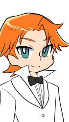 Rule 34 | 10s, 1boy, brief (psg), formal, freckles, fukumitsu (kirarirorustar), male focus, official style, orange hair, panty &amp; stocking with garterbelt, simple background, smile, solo, suit, white background
