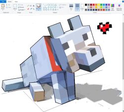 animal_focus art_program_in_frame commentary dog english_commentary full_body heart looking_at_viewer microsoft_paint_(medium) minecraft no_humans ravioli_(raviolicraft) simple_background sitting white_background