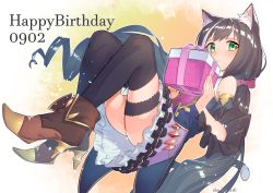 Rule 34 | absurdres, animal ear fluff, animal ears, black hair, blush, boots, cat ears, cat tail, detached sleeves, dress, granblue fantasy, green eyes, highres, karyl (princess connect!), long hair, low twintails, princess connect!, princess connect!, sho bu 1116, skirt, sleeveless, sleeveless dress, solo, tail, thighhighs, twintails, very long hair