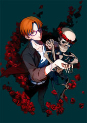 Rule 34 | 1boy, bespectacled, fate/zero, fate (series), flower, glasses, head wreath, istkeinmal, jacket, orange hair, rose, skeleton, uryuu ryuunosuke
