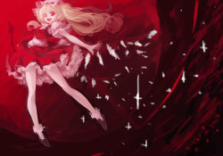 Rule 34 | 1girl, :d, bare legs, blonde hair, fang, flandre scarlet, frills, hat, iseki (kuroshura no tabiji), long hair, looking at viewer, moon, open mouth, red eyes, red moon, red theme, side ponytail, sketch, skirt, skirt set, smile, solo, touhou, wings