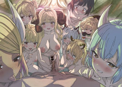 Rule 34 | 1boy, 6+girls, :d, ahoge, aldehyde, andira (granblue fantasy), anila (granblue fantasy), artificial vagina, backlighting, bai (granblue fantasy), bar censor, black hair, blank censor, blonde hair, blue hair, blunt bangs, blush, breasts, brown eyes, catura (granblue fantasy), censored, closed mouth, collarbone, completely nude, covering crotch, covering privates, cow girl, dark-skinned female, dark skin, dog girl, draph, earrings, erection, erune, gran (granblue fantasy), granblue fantasy, grin, handjob, harem, harvin, hetero, huang (granblue fantasy), jewelry, joy (granblue fantasy), kumbhira (granblue fantasy), large breasts, licking, licking nipple, long hair, looking at viewer, mahira (granblue fantasy), medium breasts, monkey girl, multiple girls, navel, nipple stimulation, nipples, nude, open mouth, parted bangs, penis, penis awe, plump, pov, red eyes, sex toy, sheep girl, short hair, small breasts, smile, tenga, thick eyebrows, thighs, tiger girl, tongue, tongue out, twintails, two side up, vajra (granblue fantasy), vikala (granblue fantasy), white hair, yellow eyes