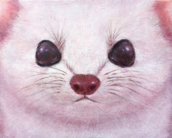 Rule 34 | animal, animal focus, black eyes, close-up, closed mouth, commentary, ermine, highres, looking at viewer, mahos san, no humans, oil painting (medium), original, painting (medium), weasel, traditional media, weasel