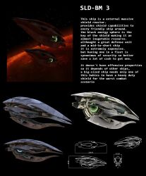 Rule 34 | 3d, character sheet, commentary, concept art, destroyer (eve online), elquijote, english text, eve online, from side, glowing, highres, in orbit, military vehicle, multiple views, no humans, original, outdoors, planet, realistic, science fiction, sky, space, spacecraft, star (sky), starry sky, thrusters, vehicle focus