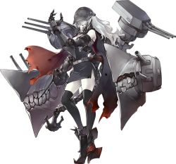 Rule 34 | 1girl, abyssal ship, anchor, cape, character request, claws, fangs, full body, gauntlets, kantai collection, konishi (koconatu), machinery, official art, thighhighs, transparent background, turret, visor, visor cap