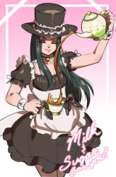 Rule 34 | 1other, 2girls, apron, bare shoulders, bell, black bow, black hair, blush, bow, cup, detached collar, english text, eyeshadow, frilled apron, frills, guilty gear, guilty gear strive, hat, highres, holding, holding cup, kitsune23star, maid, makeup, multiple girls, neck bell, pouring, short hair, solo, straight hair, succubus familiar, tea, teacup, teapot, testament (guilty gear), top hat, wrist cuffs