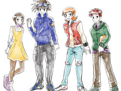 2boys 2girls digimon highres izumi_koshiro looking_at_viewer multiple_boys multiple_girls takenouchi_sora yagami_hikari yagami_taichi