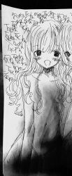 Rule 34 | 2girls, blush, breasts, completely nude, dot nose, empty eyes, greyscale, highres, long hair, looking at viewer, monochrome, multiple girls, nipples, noroi (rnatataki), nude, open mouth, original, photo background, small breasts, smile, solo, traditional media, translated