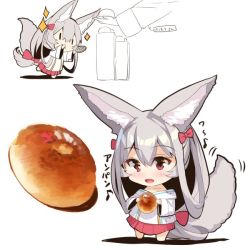 Rule 34 | 1girl, :d, animal ear fluff, animal ears, bare shoulders, blush, bread, commentary request, food, fox ears, fox girl, fox tail, hair between eyes, holding, holding food, holding money, long hair, long sleeves, money, multiple views, off-shoulder shirt, off shoulder, open mouth, original, patch, pleated skirt, red eyes, red skirt, shirt, silver hair, skirt, smile, sparkle, tail, translation request, very long hair, white background, white shirt, wide sleeves, yuuji (yukimimi), | |