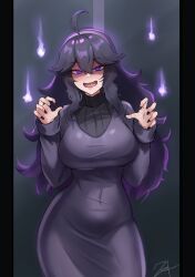 Rule 34 | 1girl, breasts, creatures (company), dress, game freak, hex maniac (pokemon), highres, large breasts, nintendo, pokemon, pokemon xy, purple dress, purple eyes, purple hair, solo, zet (twt zet)