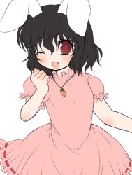 Rule 34 | 1girl, animal ears, carrot necklace, female focus, hair between eyes, inaba tewi, jewelry, jyako, necklace, rabbit ears, simple background, solo, standing, touhou, white background