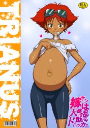 Rule 34 | 1990s (style), blush, brown eyes, condom, cowboy bebop, dark skin, edward wong hau pepelu tivrusky iv, flat chest, goggles, happy, navel, navel piercing, piercing, pregnant, red hair, smile, sweat, tenseiani, translation request, used condom