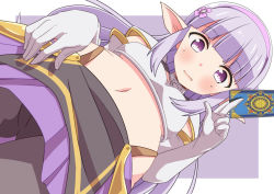 Rule 34 | 1girl, blush, breasts, cameltoe, elf, elnowar seylan, endro!, looking at viewer, naruse mai, pointy ears, purple eyes, purple hair, small breasts, smile, solo