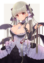 Rule 34 | 1girl, azur lane, bad id, bad pixiv id, between breasts, black dress, black ribbon, blush, breasts, brown hair, cleavage, closed mouth, commentary request, dress, formidable (azur lane), hair ribbon, highres, large breasts, long hair, looking at viewer, red eyes, ribbon, siragagaga, smile, solo, twintails, two-tone dress, two-tone ribbon, very long hair, white dress, white ribbon