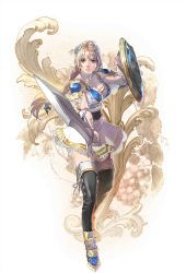 Rule 34 | 1girl, absurdres, armor, blonde hair, blue eyes, boots, braid, breasts, cleavage, collarbone, dress, full body, hair ornament, highres, holding, holding sword, holding weapon, kawano takuji, large breasts, laurel crown, long hair, official art, shield, short dress, shoulder pads, simple background, single braid, skirt, solo, sophitia alexandra, soul calibur, soulcalibur, soulcalibur vi, standing, sword, thigh boots, thighhighs, very long hair, weapon, zettai ryouiki