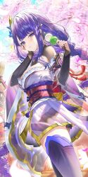 Rule 34 | 1girl, armor, back bow, belt, black gloves, blue flower, blue sky, blush, bow, braid, branch, breasts, cherry blossoms, closed mouth, dango, day, eating, fingerless gloves, fingernails, floral print, flower, food, genshin impact, gloves, gold trim, gradient sky, hair flower, hair ornament, hand on own face, hands up, heart, heart-shaped pupils, highres, holding, holding food, house, japanese armor, japanese clothes, kimono, kiramarukou, kote, kurokote, large breasts, long hair, long sleeves, looking at viewer, mole, mole under eye, nail polish, off shoulder, outdoors, petals, pink sash, purple belt, purple eyes, purple hair, purple kimono, purple nails, purple thighhighs, raiden shogun, red bow, sash, shadow, shoulder armor, sky, smile, solo, sparkle, standing, star (symbol), symbol-shaped pupils, tassel, thighhighs, tree, wagashi, white sky, wide sleeves, yellow bow