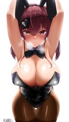 Rule 34 | 1girl, absurdres, animal ears, armpits, arms behind head, artist name, black hair, blush, bow, bowtie, breasts, cleavage, eyepatch, fake animal ears, heavy breathing, highres, hololive, houshou marine, knbd, large breasts, leotard, long hair, looking at viewer, pantyhose, playboy bunny, rabbit ears, red eyes, red hair, shiny skin, sidelocks, solo, thick thighs, thigh gap, thighs, virtual youtuber, wide hips, yellow eyes