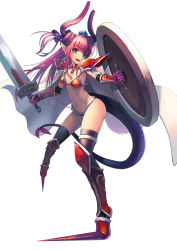 Rule 34 | 10s, 1girl, armor, asymmetrical legwear, bikini, bikini armor, black thighhighs, cape, claws, dragon tail, dual wielding, elbow gloves, elizabeth bathory (brave) (fate), elizabeth bathory (fate), fate/extra, fate/extra ccc, fate/grand order, fate (series), fingerless gloves, flat chest, gloves, green eyes, groin, highres, holding, horns, long hair, loose bikini, navel, open mouth, outstretched arms, oversized clothes, pauldrons, pink hair, pointy ears, red armor, shield, shoes, shoulder armor, simple background, smile, solo, spiked shoes, spikes, sunga2usagi, swimsuit, sword, tail, thigh strap, thighhighs, twintails, two side up, uneven legwear, vambraces, weapon, white background