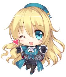 Rule 34 | 10s, 1girl, ;d, atago (kancolle), beret, blonde hair, blue eyes, blue hat, chibi, gloves, hat, heart, kantai collection, long hair, lowres, one eye closed, open mouth, pantyhose, rei (rei&#039;s room), skirt, smile, solo, wink