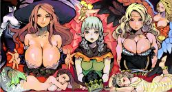 Rule 34 | 6+girls, amazon (dragon&#039;s crown), armor, arms behind back, ass, bare shoulders, barefoot, bat wings, bikini, bikini armor, black hair, blonde hair, bone, bound spirit, braid, breast hold, breast press, breasts, breasts apart, brown eyes, cape, chain, chainmail, circlet, cleavage, closed eyes, coin, collarbone, covered eyes, crossed arms, crown, cuffs, dagger, detached sleeves, downblouse, dragon&#039;s crown, dress, elbow gloves, elf, elf (dragon&#039;s crown), fairy, fairy wings, fantasy, feather hair ornament, feathers, fins, fish tail, flying, gauntlets, glint, gloves, grey hair, hair ornament, hair over eyes, hand on own head, harpy, harpy (dragon&#039;s crown), hat, ichiren takushou, knife, large breasts, leg up, light smile, lips, long hair, long pointy ears, looking at viewer, lying, mermaid, mermaid (dragon&#039;s crown), mini person, minigirl, monster girl, multiple girls, muscular, no bra, no panties, nude, oekaki, on stomach, open mouth, outstretched hand, own hands clasped, own hands together, pale skin, pointy ears, red background, red hair, scales, see-through, serious, short dress, short twintails, sideboob, size difference, skeleton, skull, small breasts, smile, soles, sorceress (dragon&#039;s crown), sparkle, strapless, swept bangs, swimsuit, sword, symmetry, tail, tiki (dragon&#039;s crown), twin braids, twintails, vampire, vampire (dragon&#039;s crown), vanillaware, wavy hair, weapon, wings, witch hat
