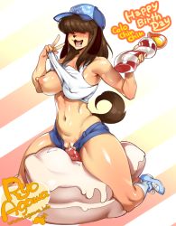 Rule 34 | 1girl, agawa ryou, animal ears, bad id, bad tumblr id, blush, borrowed character, breasts, brown hair, cake, clothed masturbation, colored skin, covered erect nipples, dildo, dildo riding, dog ears, dog girl, dog tail, drooling, female masturbation, food, full body, furry, furry female, hair over eyes, huge dildo, huge nipples, large breasts, long hair, masturbation, navel, nipples, no bra, no panties, object insertion, one breast out, open mouth, original, pussy, pussy juice, sam (colo), sex toy, short shorts, shorts, solo, straddling, tail, tank top, thick thighs, thighs, uncensored, vaginal, vaginal object insertion, yellow skin
